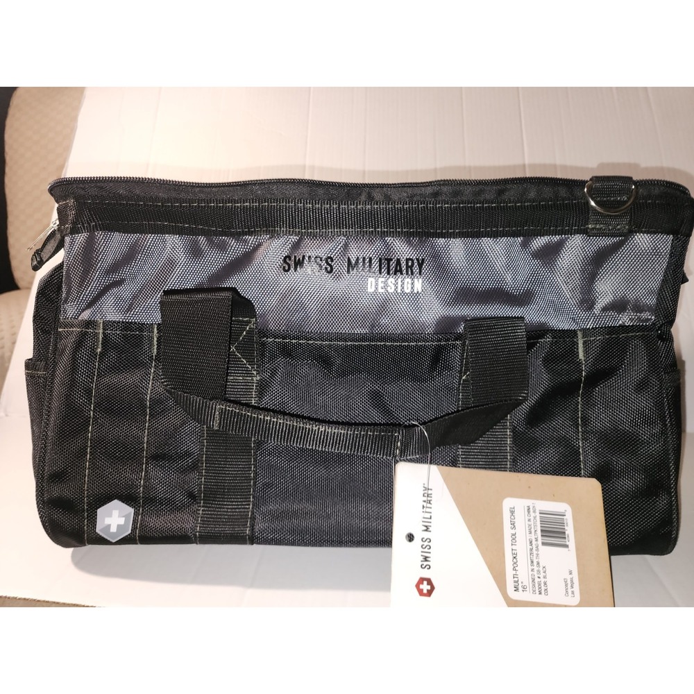 Swiss Military Multi Pocket Tool Satchel Large Black 16" Bag Gray Heavy Duty NEW